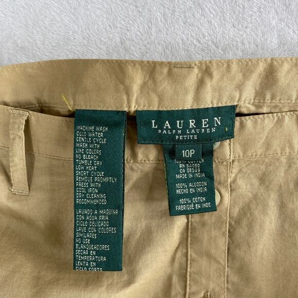 Lauren Ralph Lauren Button Front Pintuck Hem A-Line Flare Skirt Size 10P Tan - Picture 3 of 9